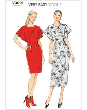 Patron Vogue Robe Femme avec manches papillon Midi Maxi #V9021 Taille 40-48