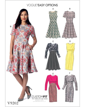 Patrons Vogue pour femmes Robes moulantes sans manches, manches longues, manches courtes #V9202 Taille 32-40