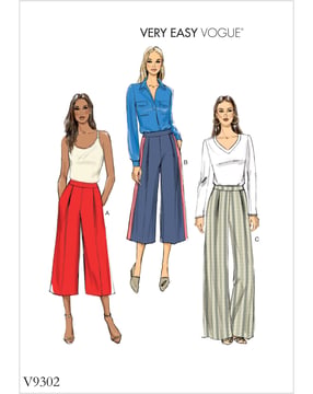 Patrons Vogue pour femmes, pantalons plissés à la taille #V9302 tailles 32-50