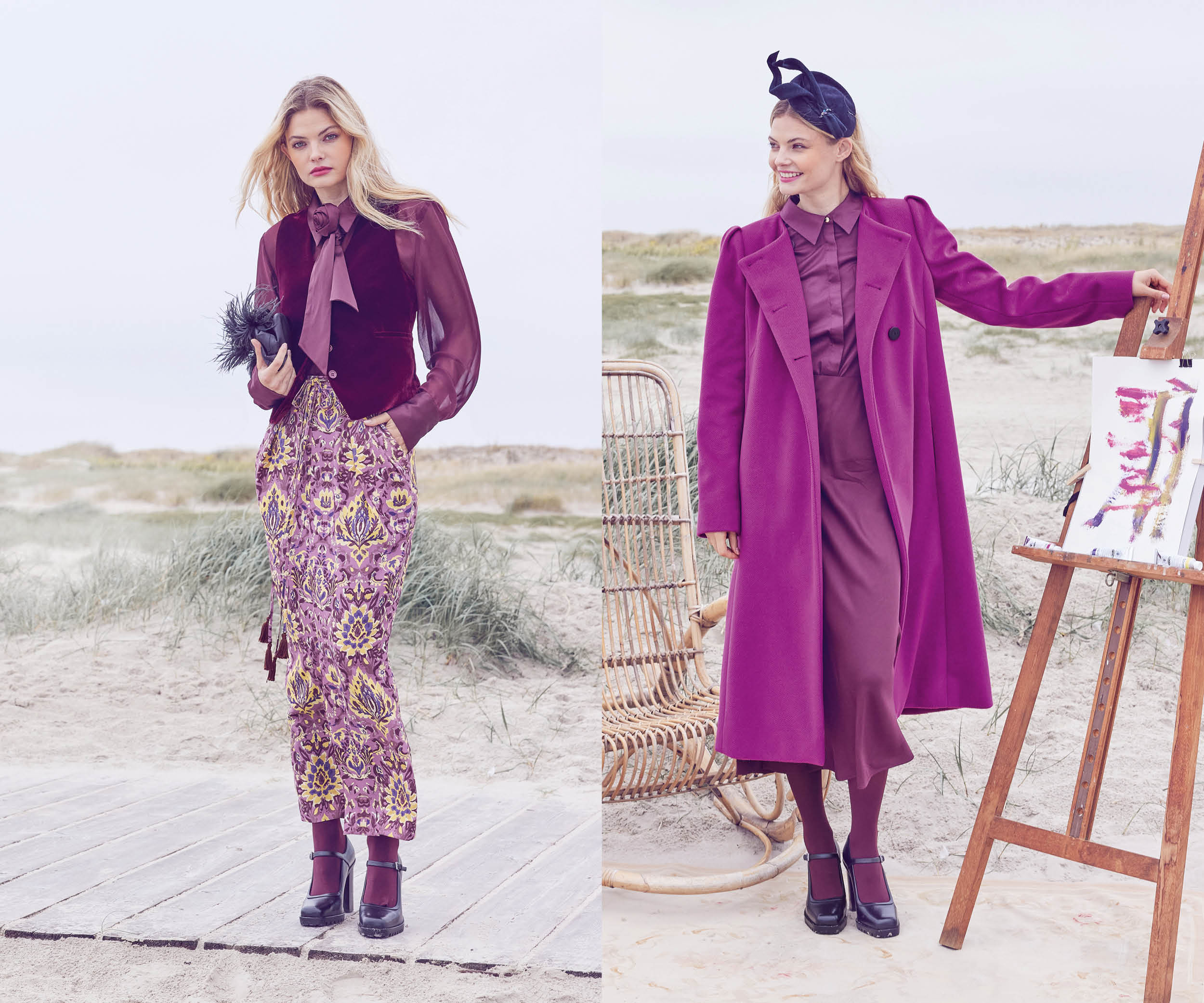 Boho in burgundy: feminine patterns with vintage details, in shades of burgundy and blue Boho in burgundy: feminine patterns with vintage details, in shades of burgundy and blue