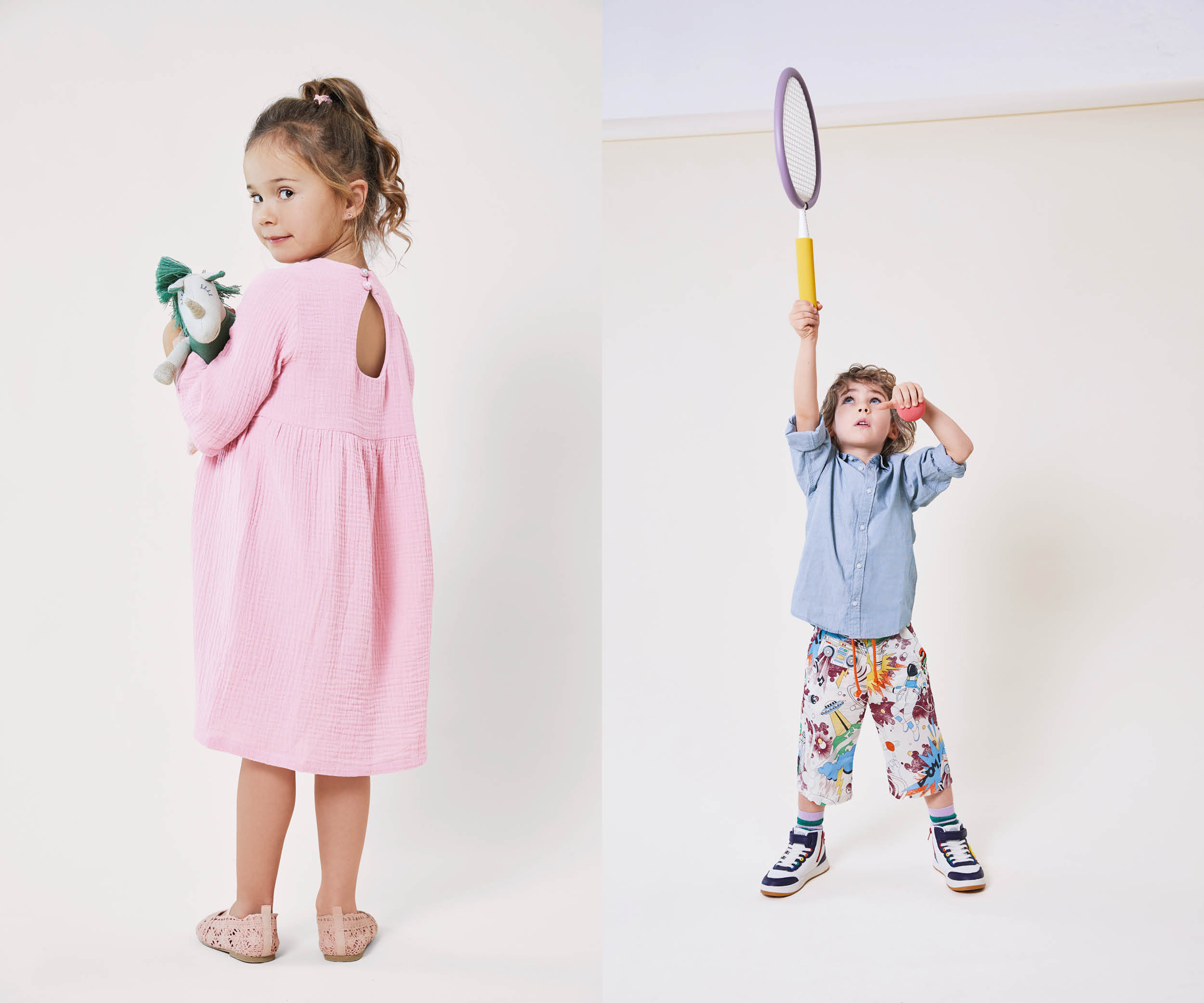Chiffon dress and printed bermuda shorts Chiffon dress and printed bermuda shorts