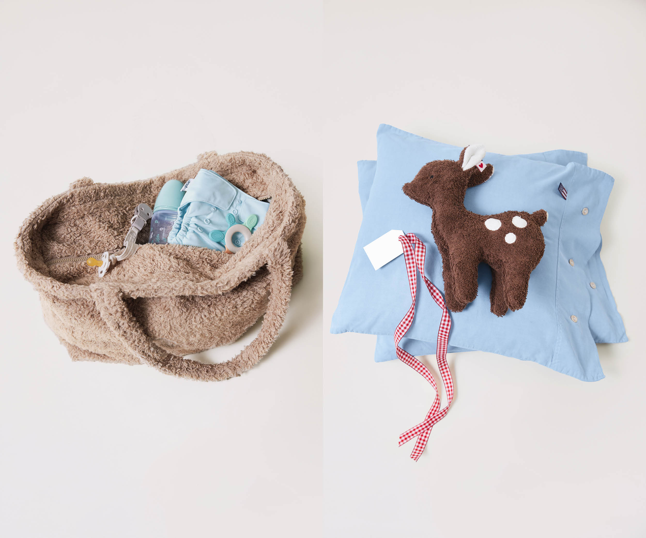 Accessories: diaper bag and fawn plush toy Accessories: diaper bag and fawn plush toy
